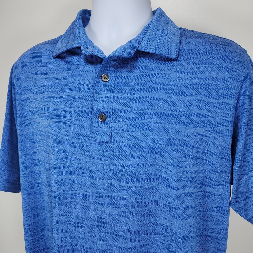 Footjoy FJ Polo Shirt Men's M Blue‎ Jacquard Wave Golf Performance Stretch EUC